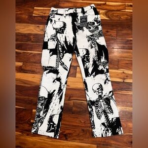 REBEL VENGEANCE Cargo Pants Tapestry Fringe Y2K Skull Skeleton Goth Mens 28x32